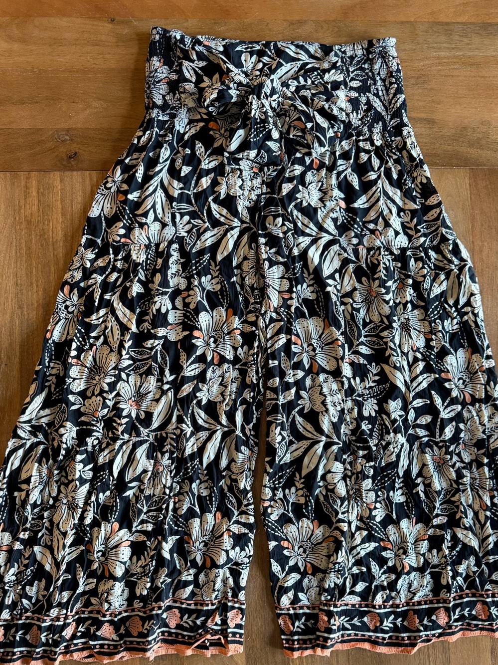 Angie Black Floral Tiered Maxi Skirt with Cream and Light Pink Accents